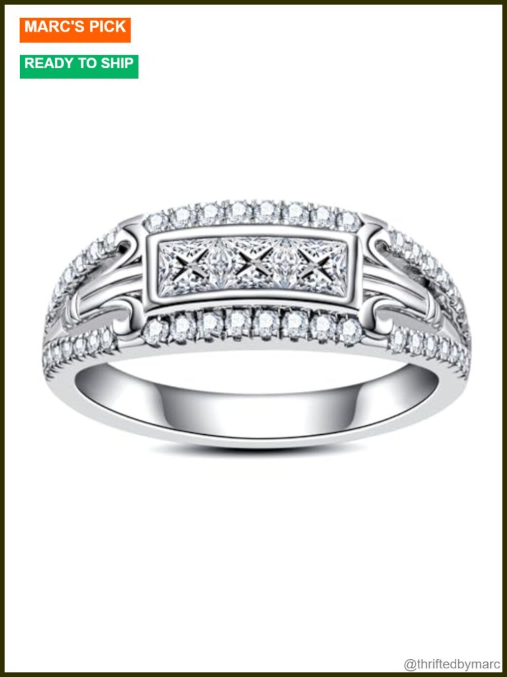 Moissanite Princess Cut Engagement Ring 925 Sterling Silver Bezel Set